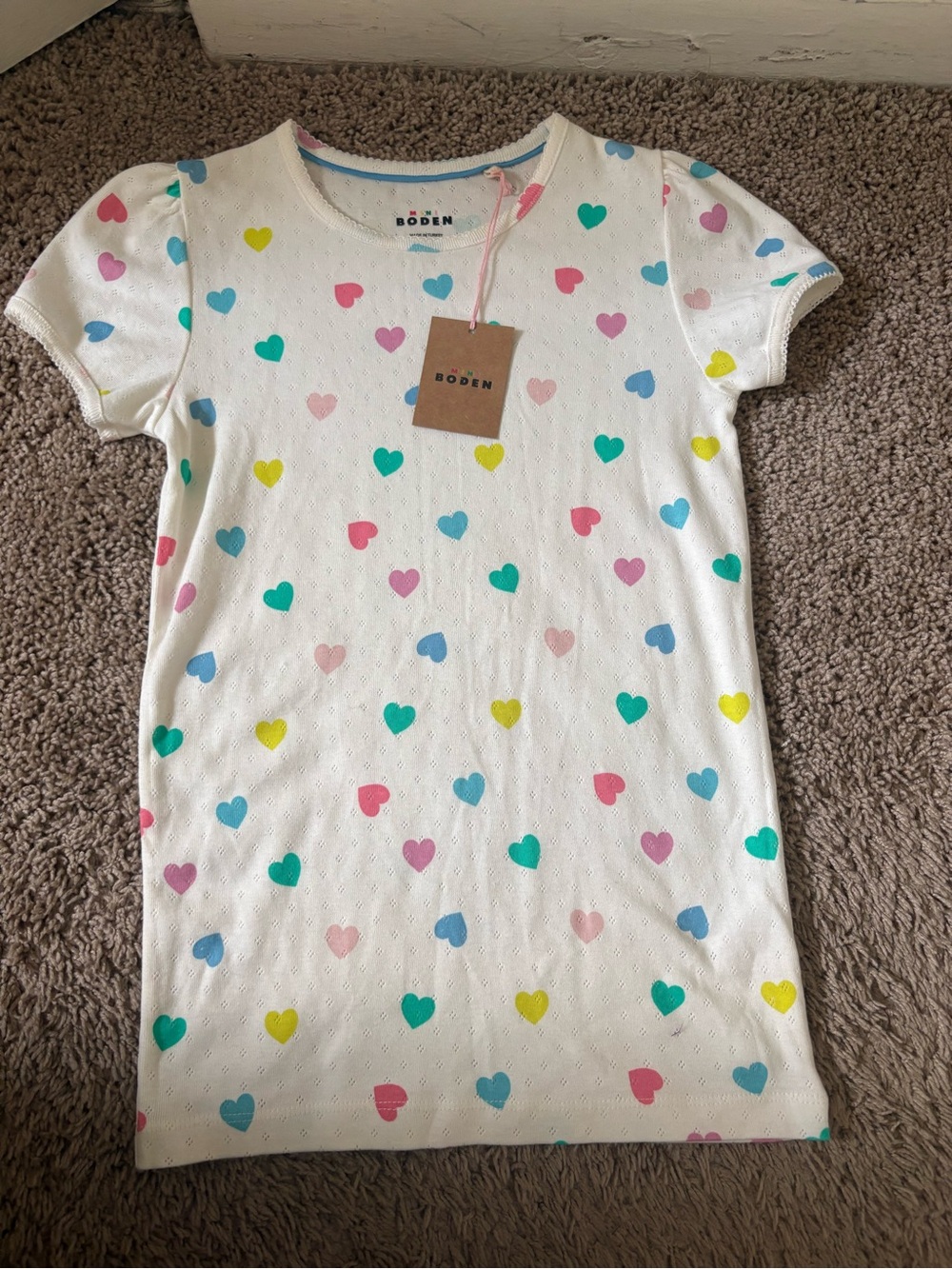 Mini Boden Kids White Heart Pointelle tee